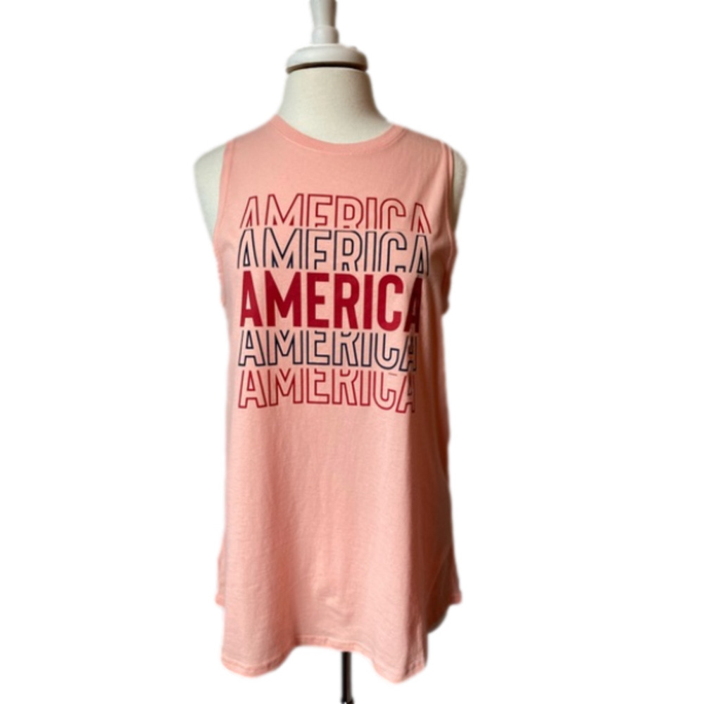 Women's L America Graphic Cotton Tank Top Gym Patriotic USA‎ Beach Travel